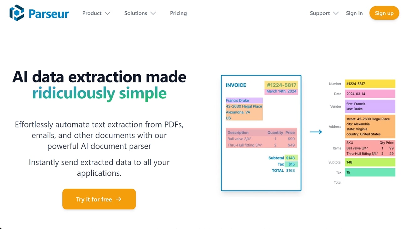 parseur ai pdf extraction tool