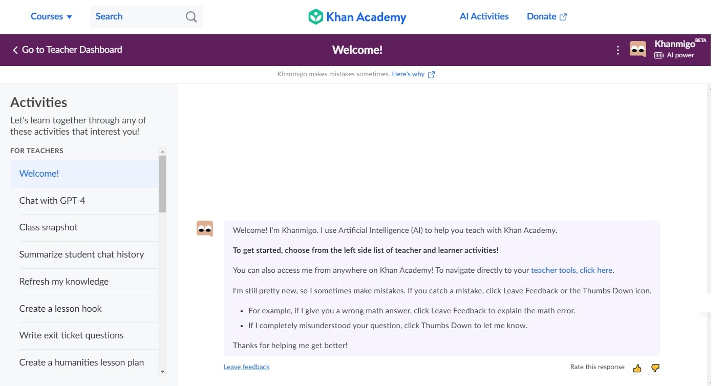 khan academy ai tool for education