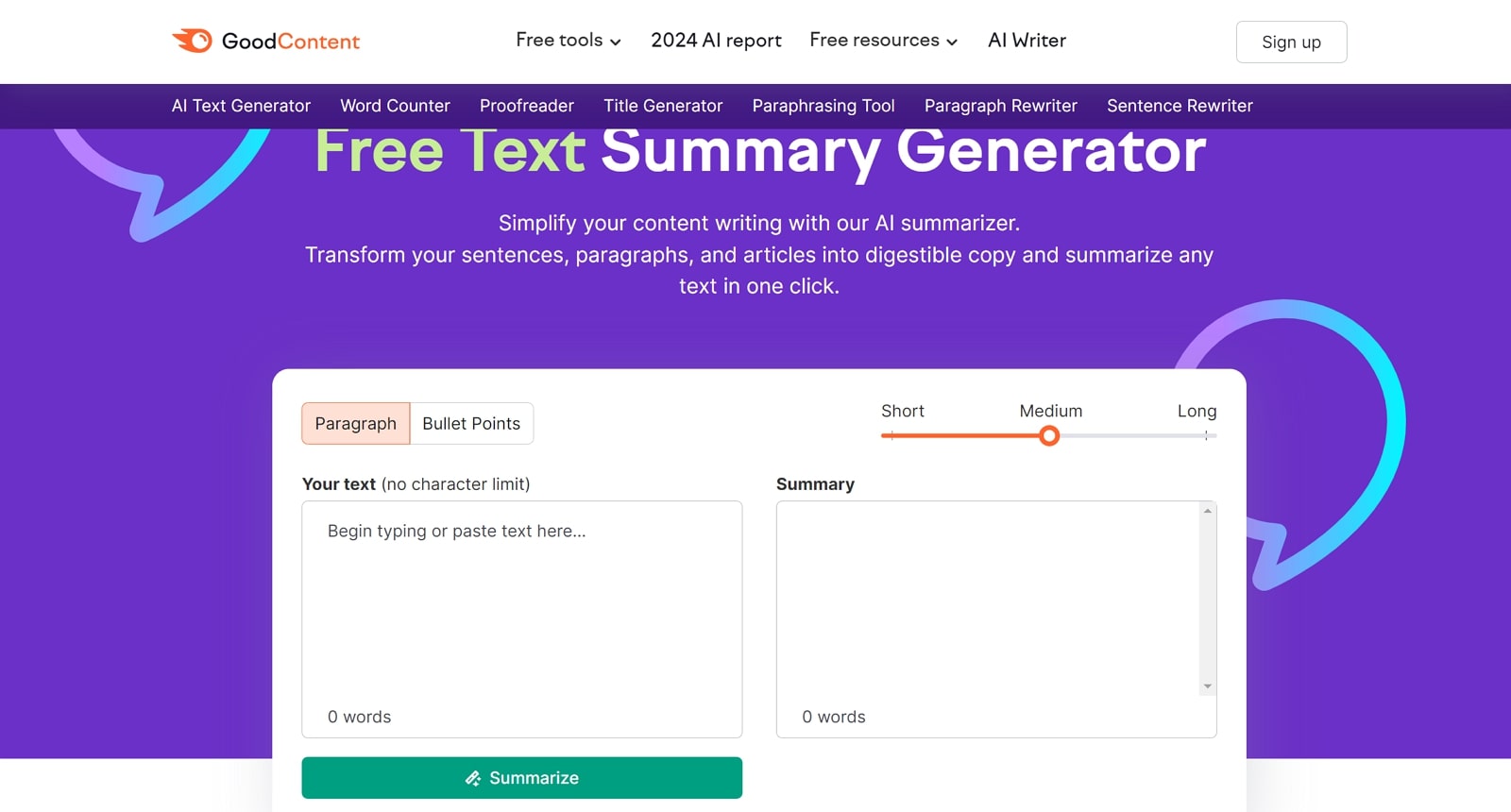 semrush ai text summarizer