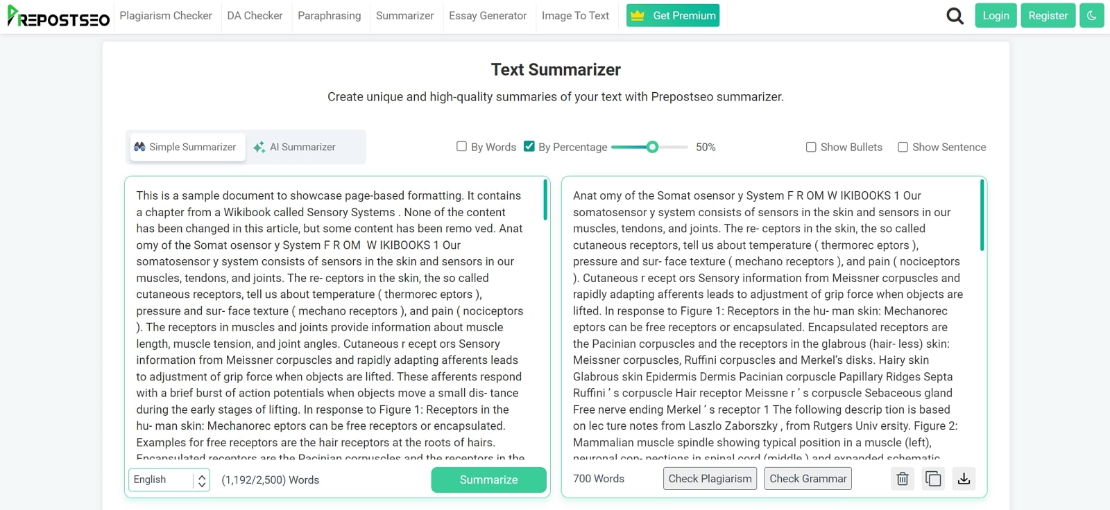 prepostseo ai document summarizer