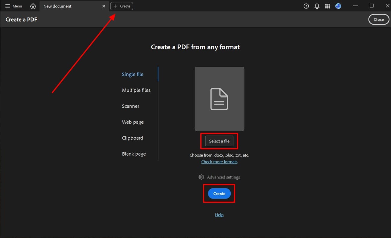 access and utilize create pdf feature