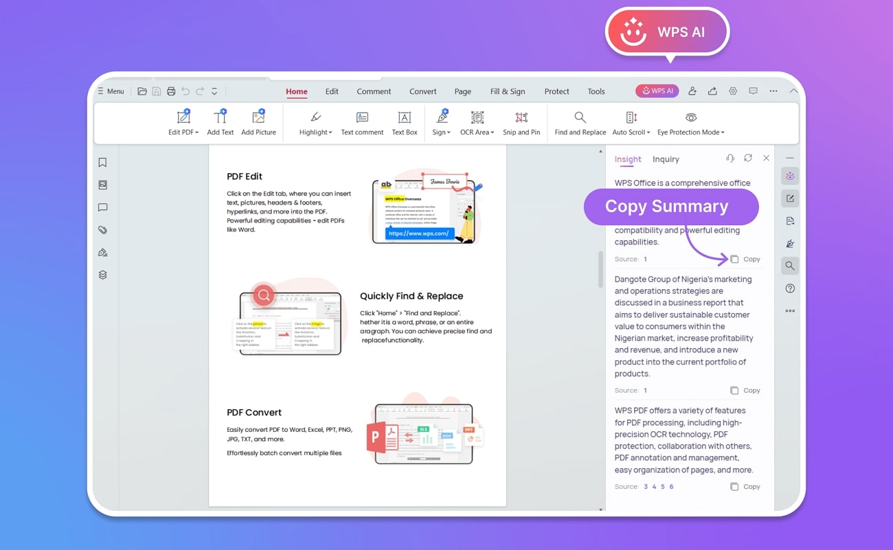 wps ai pdf summarizer