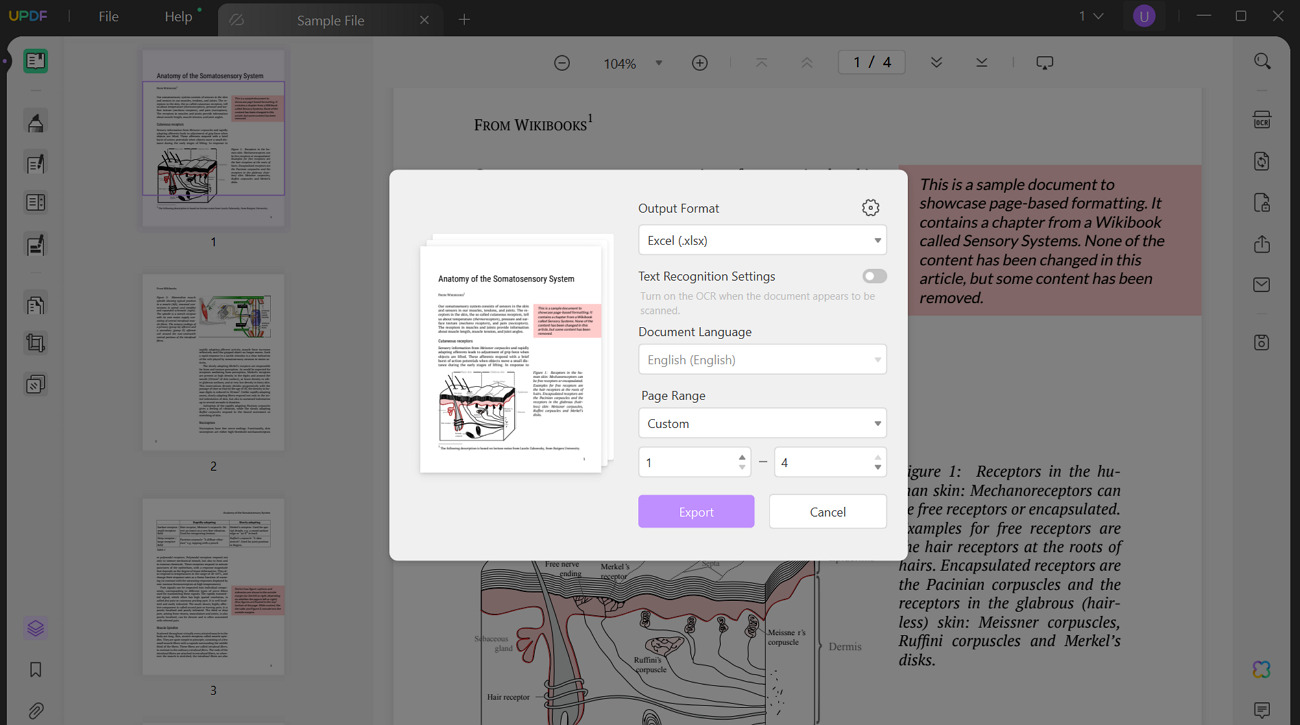 updf pdf to excel tool