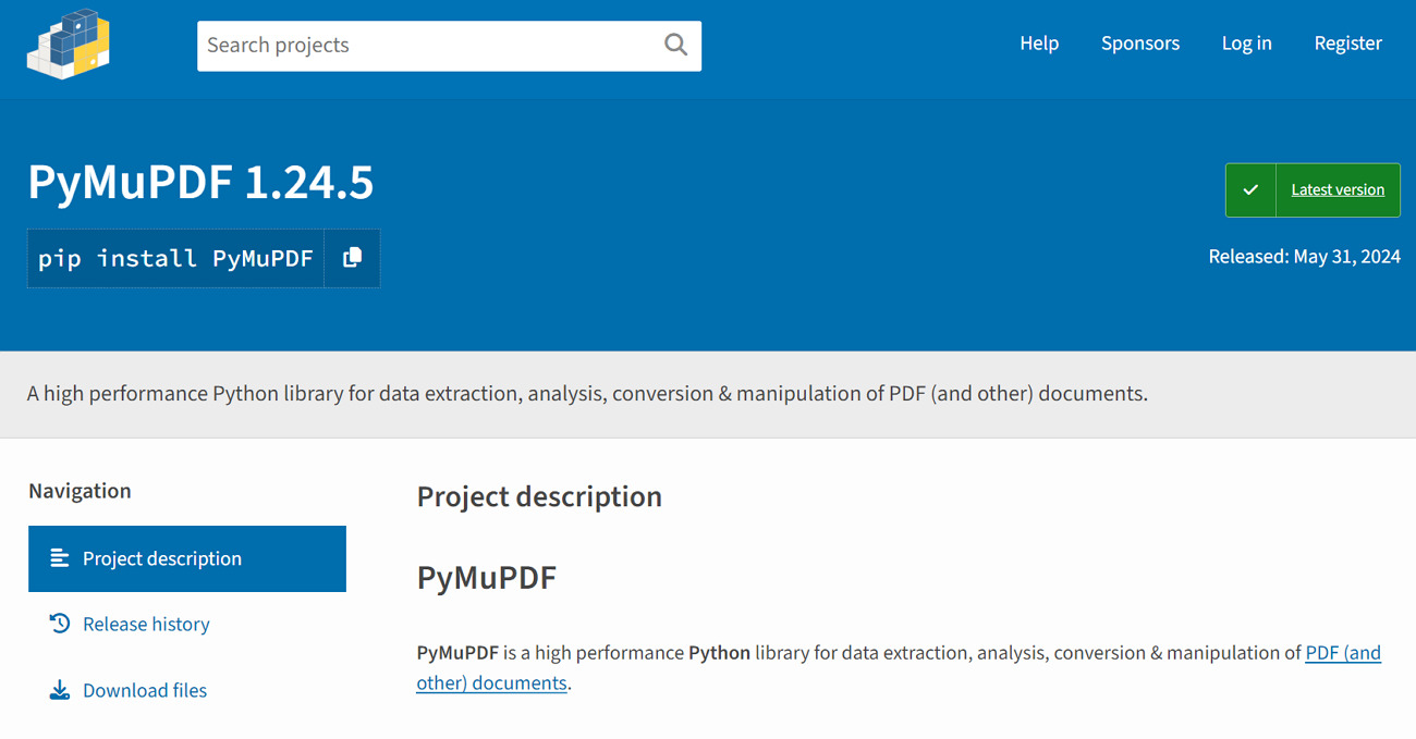 pymupdf pdf data library