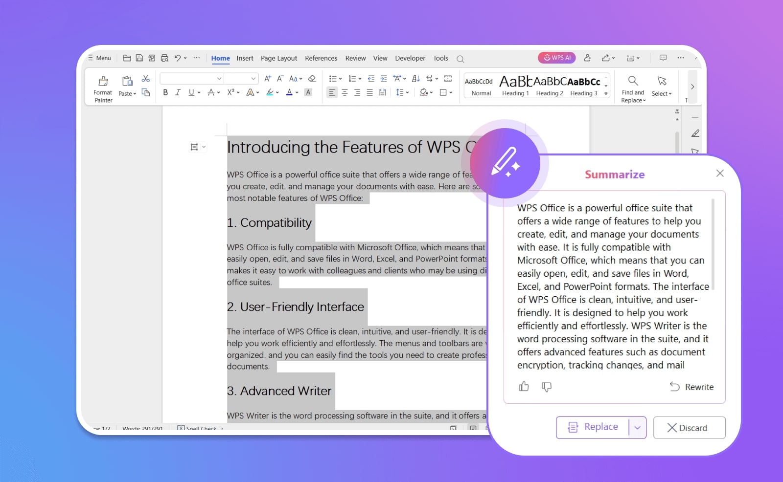 wps ai summarization tool