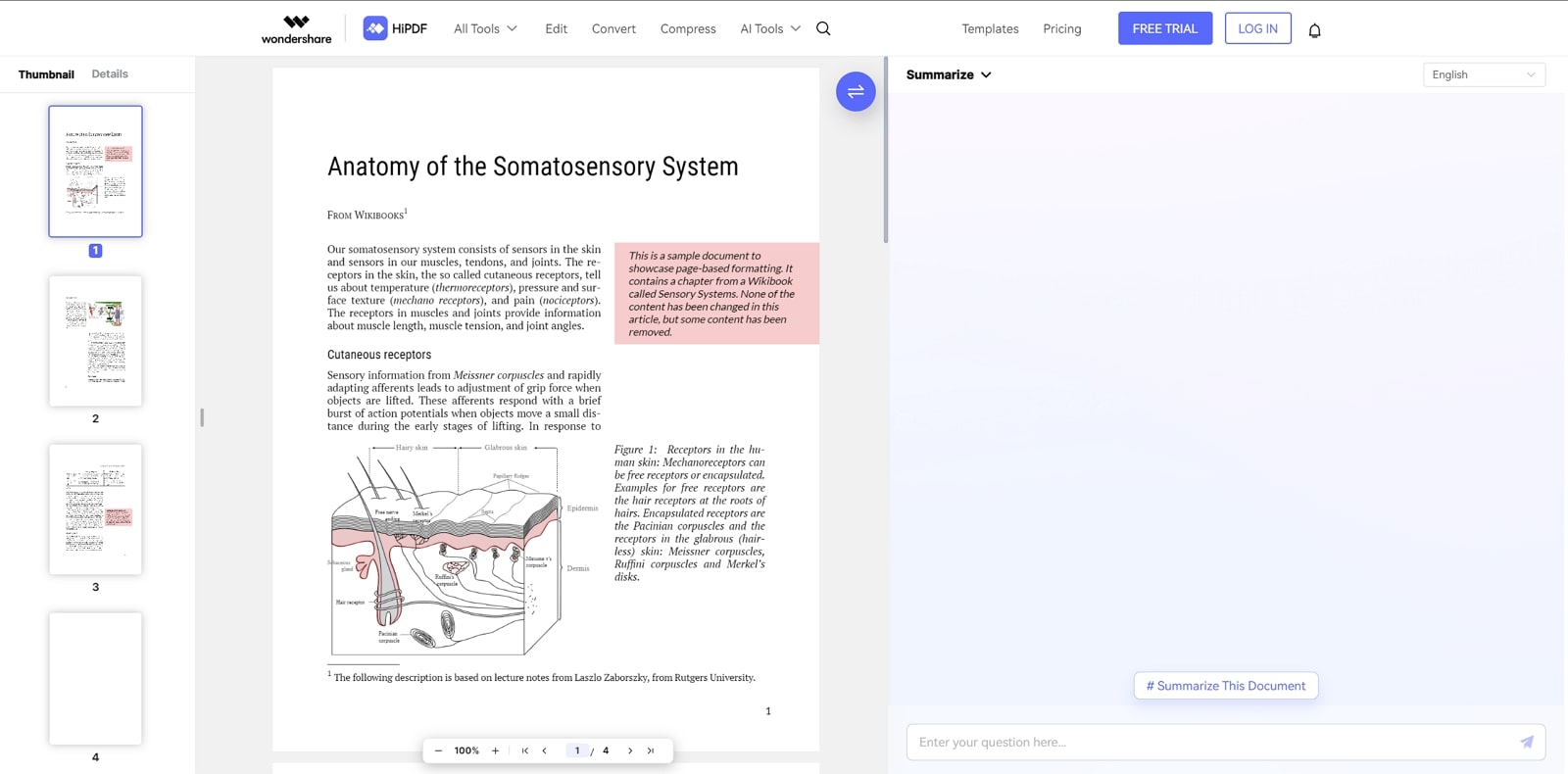 hipdf ai summarization tool