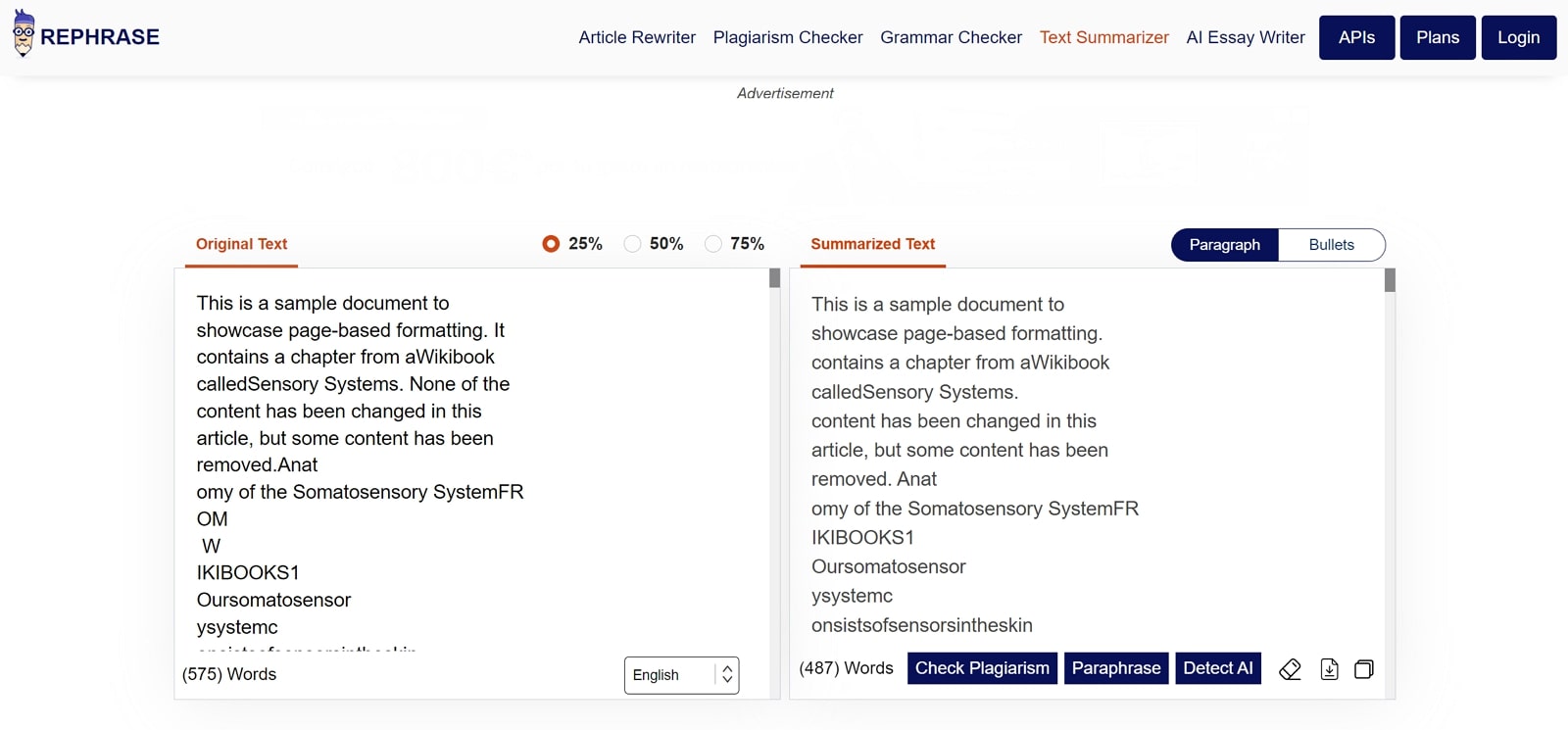 rephrase ai text summarization