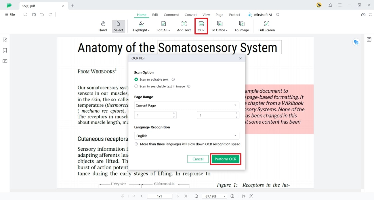 adjust ocr settings and perform