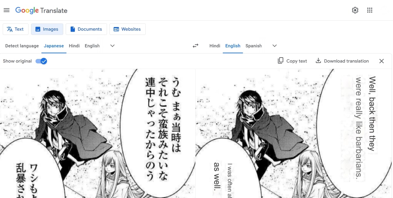 google translate manga translator