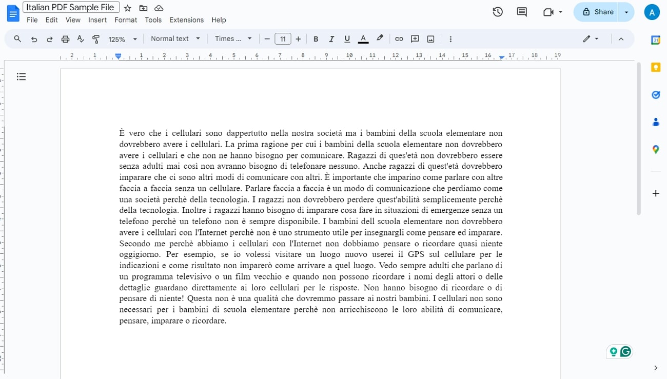 google docs ocr for italian