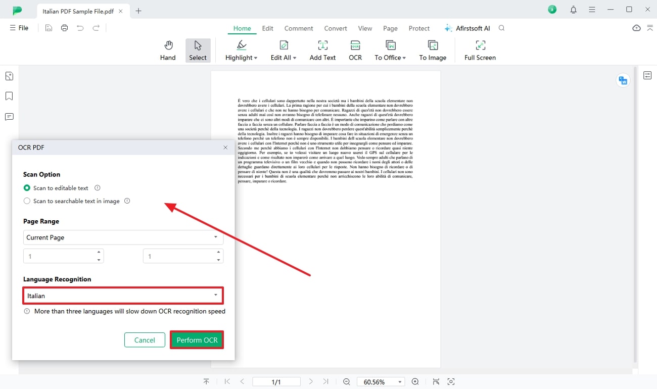 customize settings and perform ocr