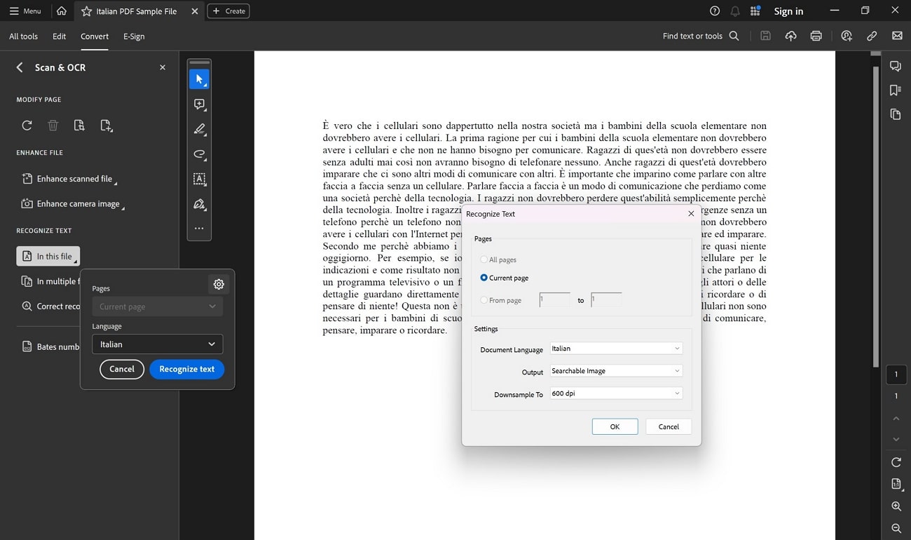 adobe acrobat italian ocr tool