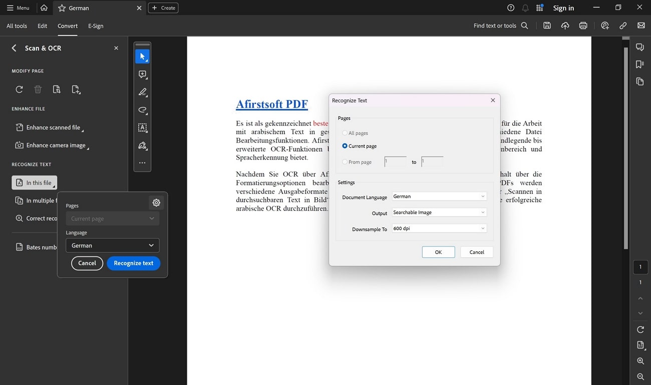 adobe acrobat ocr in german