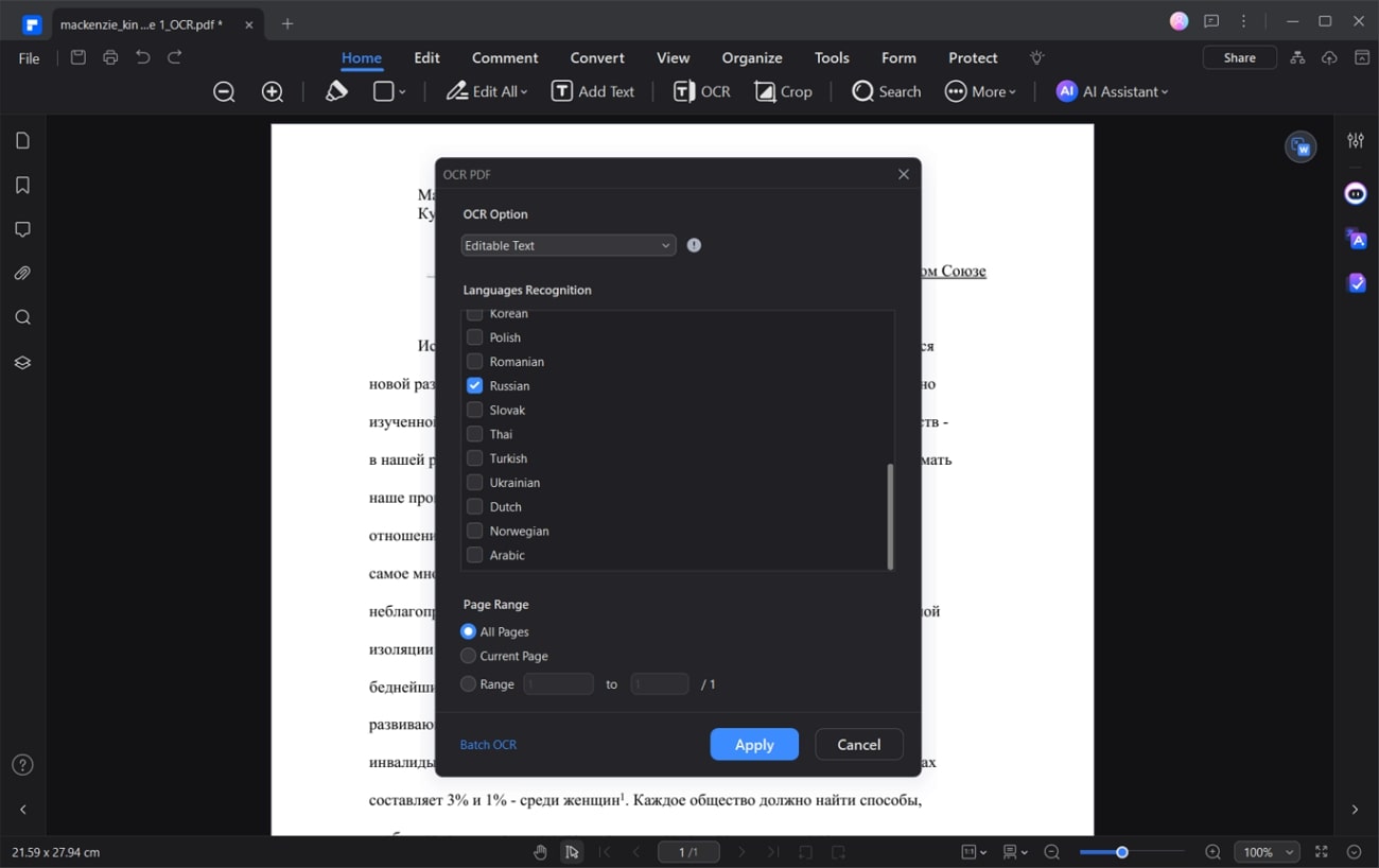 russian ocr in wondershare pdfelement