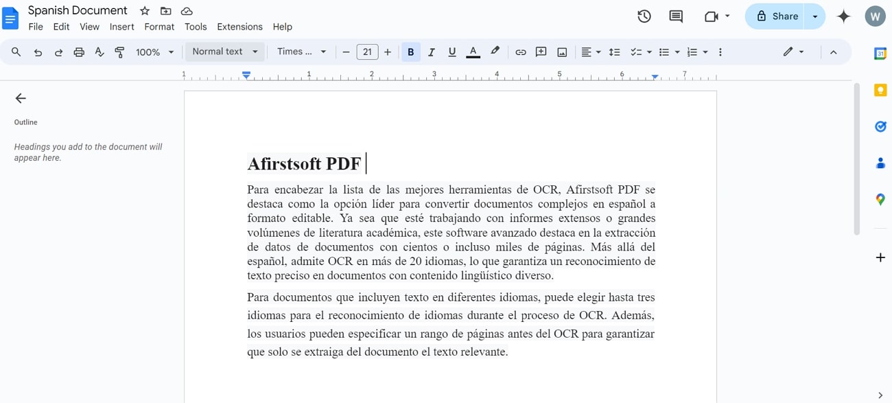 spanish ocr in google drive