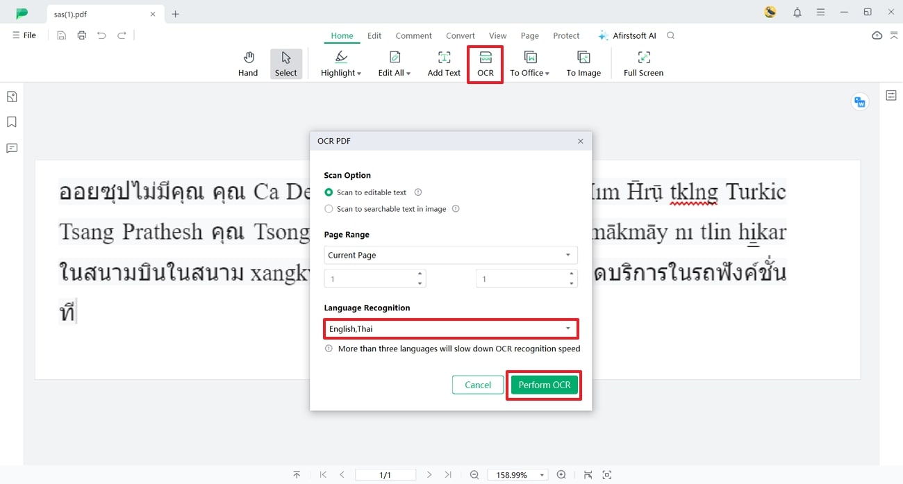 use ocr function for editable text