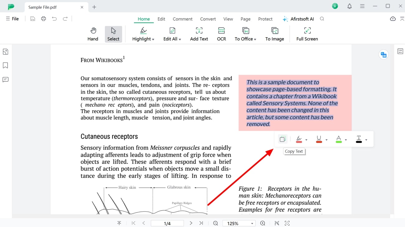 copy text using afirstsoft pdf