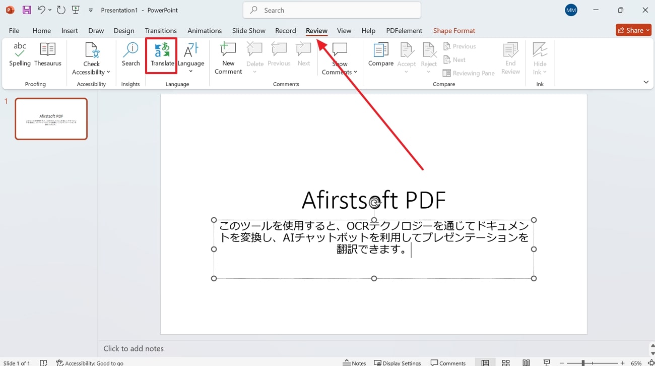 locate translate feature in powerpoint