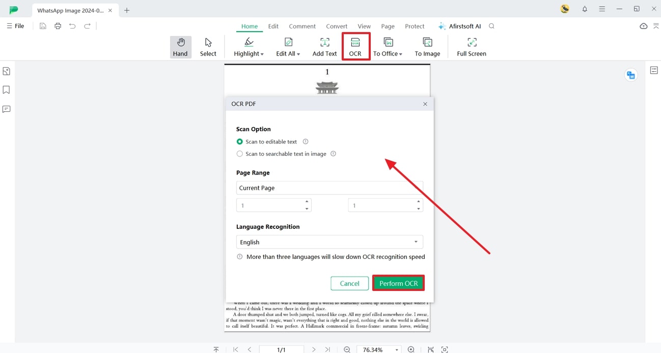 perform ocr using ocr feature