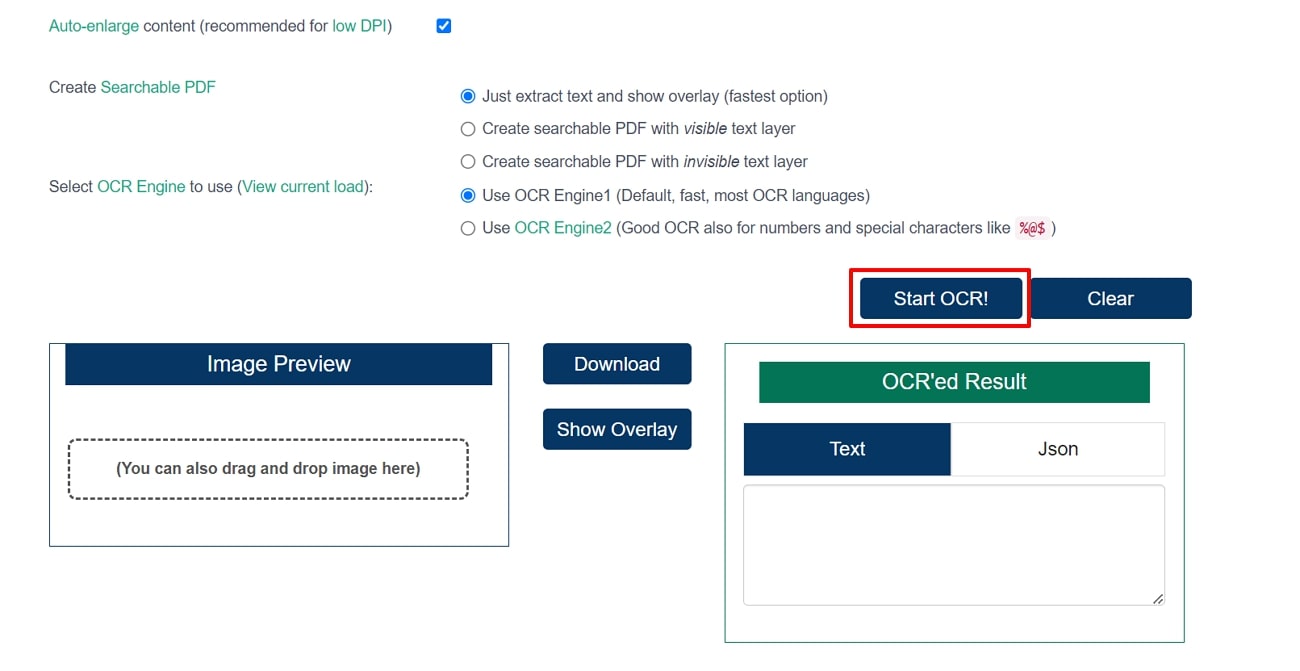 click the start ocr button