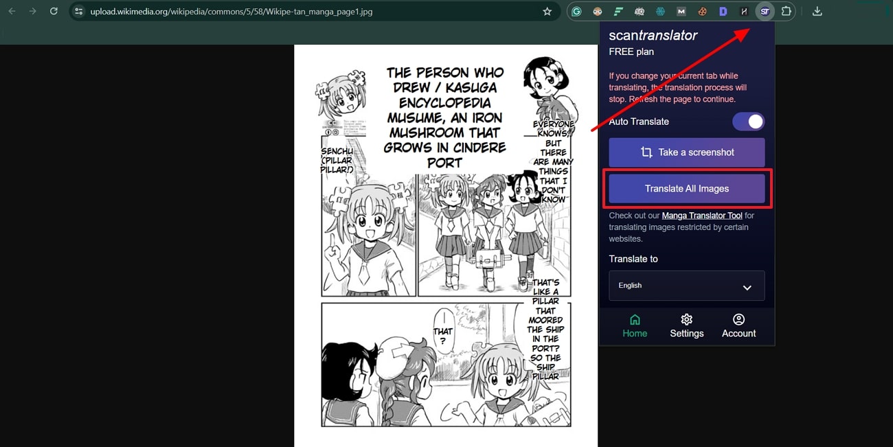 scan translator extension manga to english