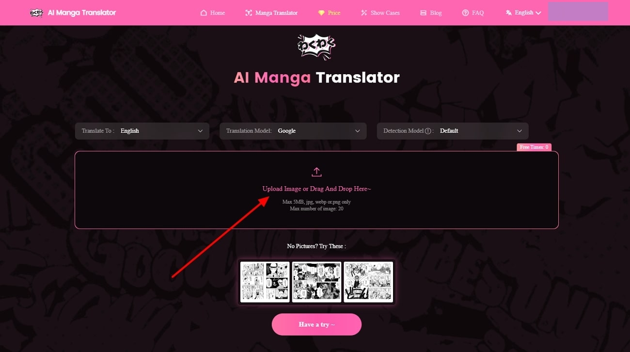 add image to ai manga translator