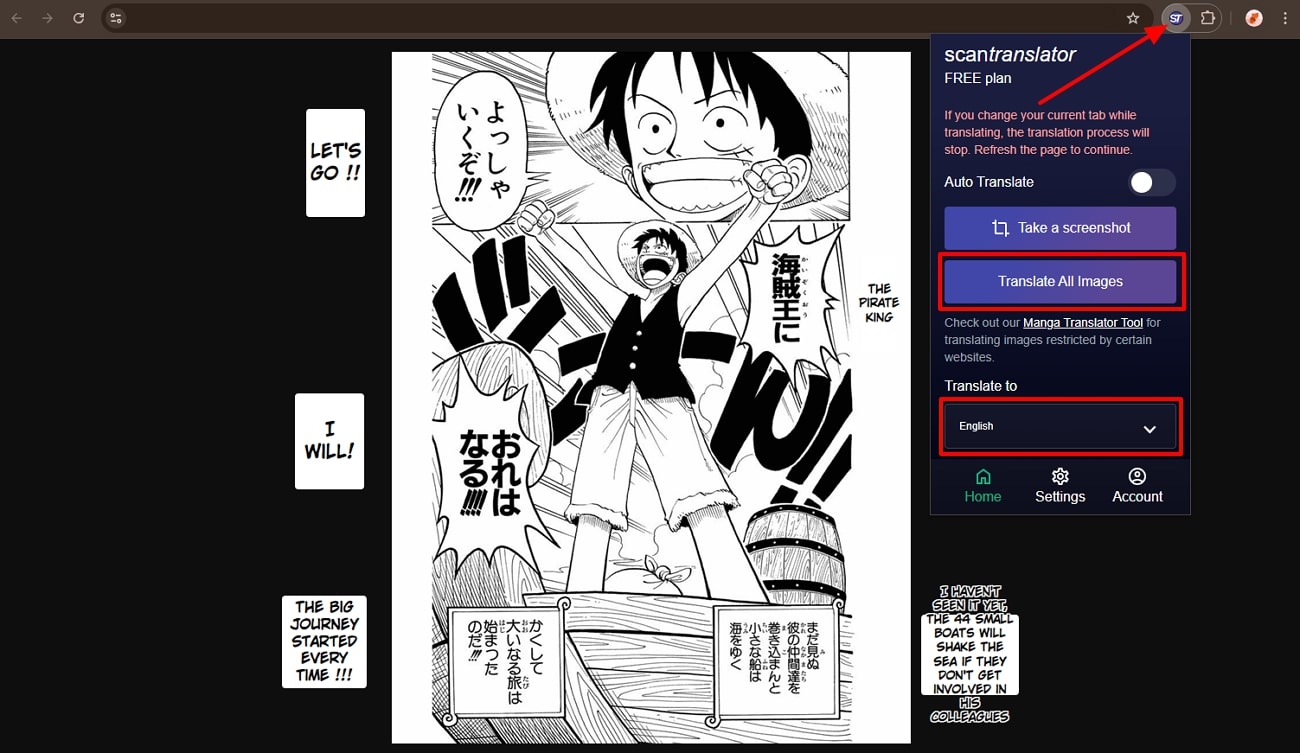 use extension translate one piece manga