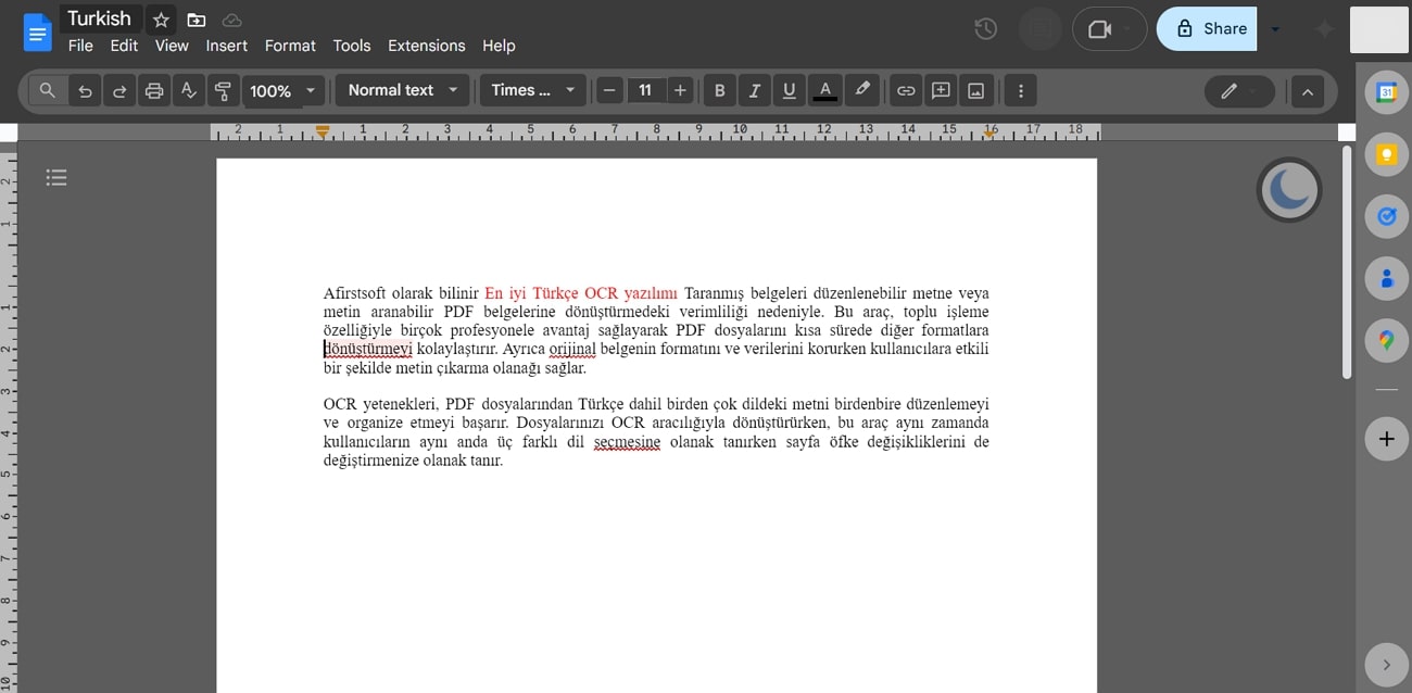 google docs turkish ocr
