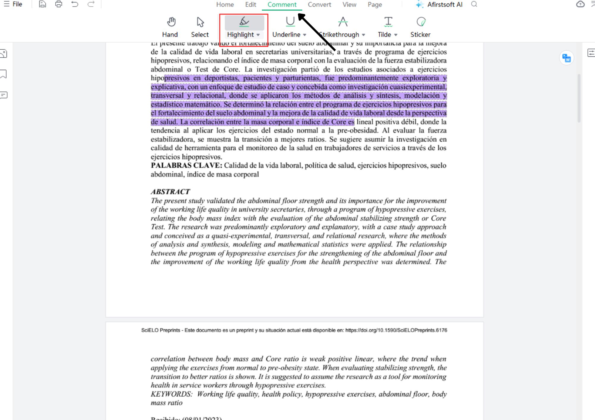 PDF text highlighting in Afirstsoft PDF