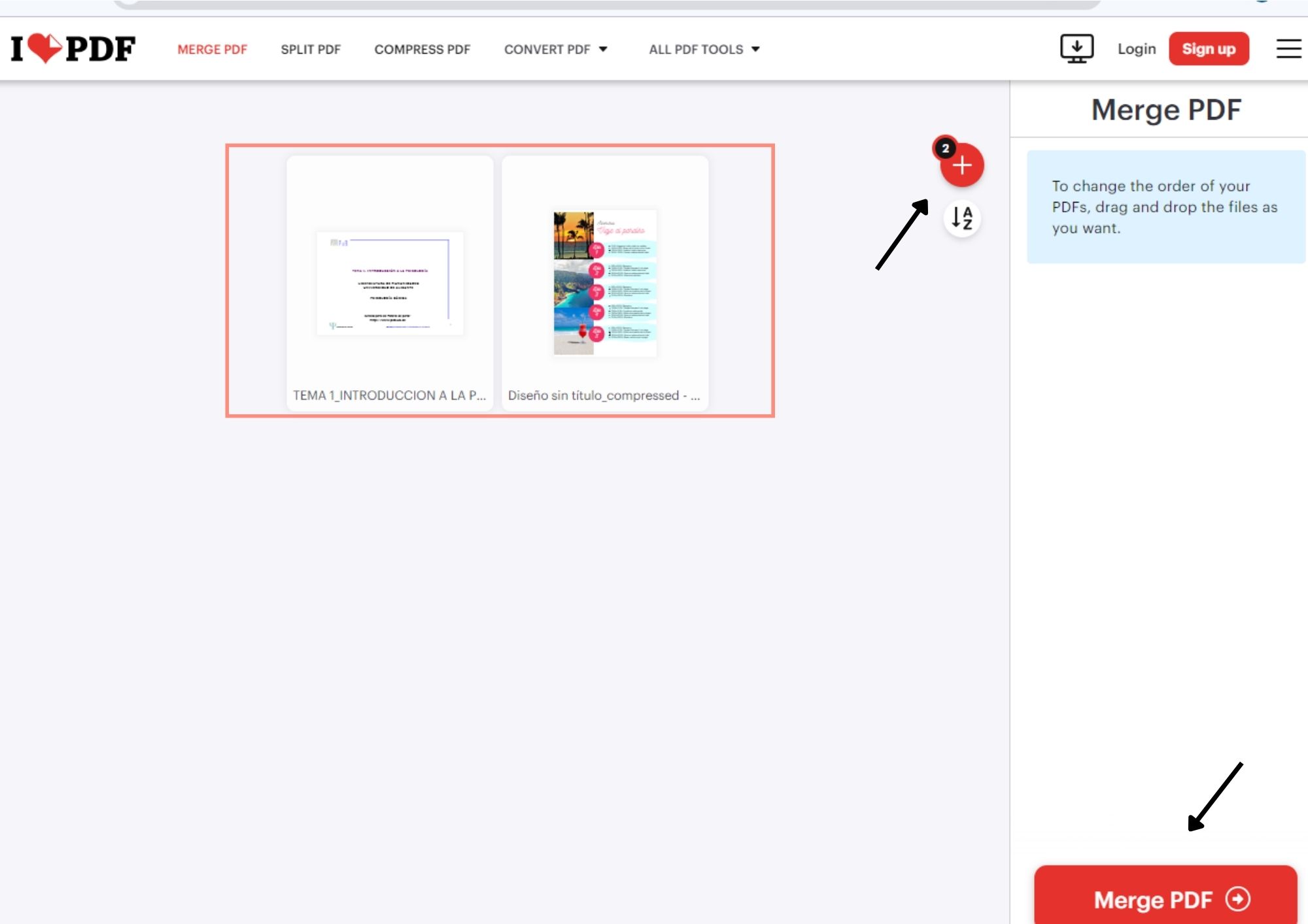 Merge file in iLovePDF