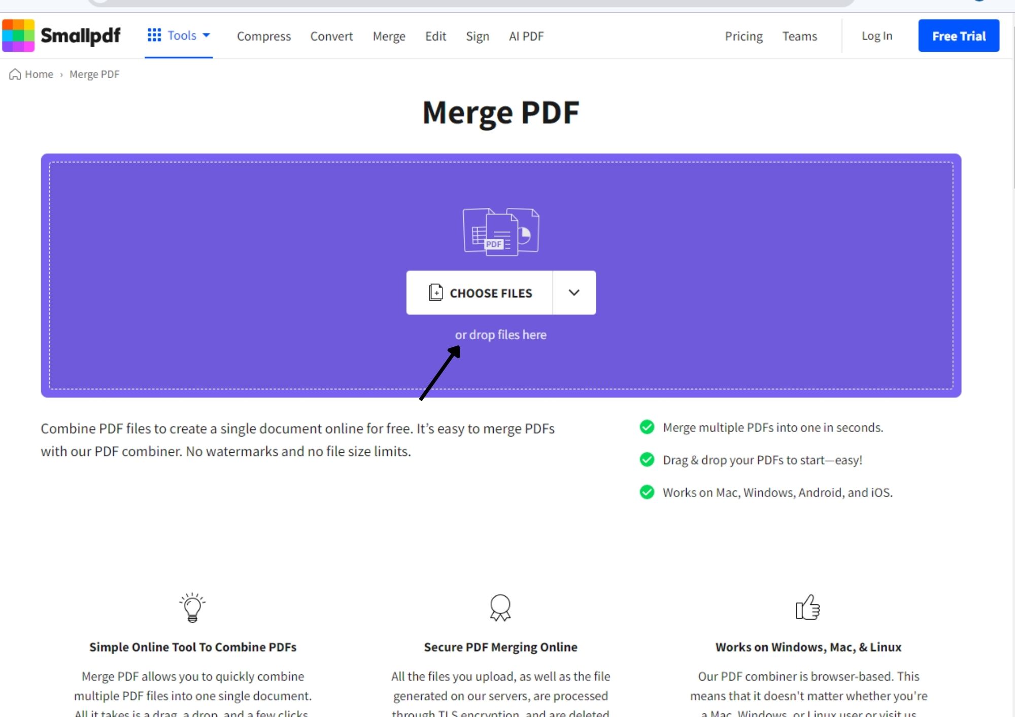 upload PDF file to SmallPDF