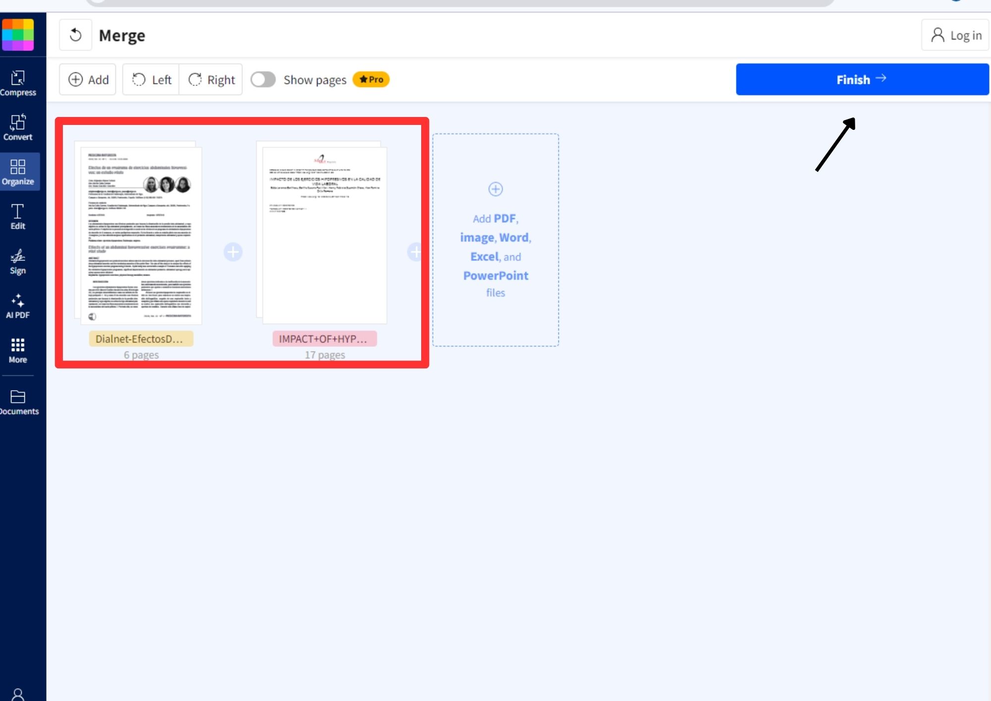 merge PDF file to SmallPDF