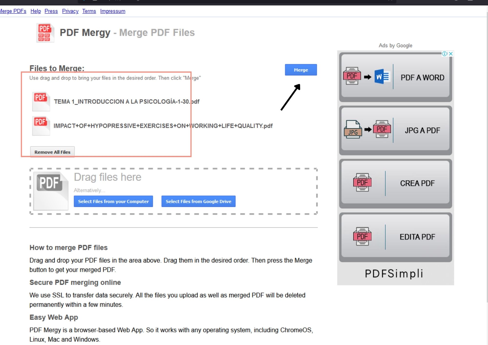 merge PDF file to PDFmergy