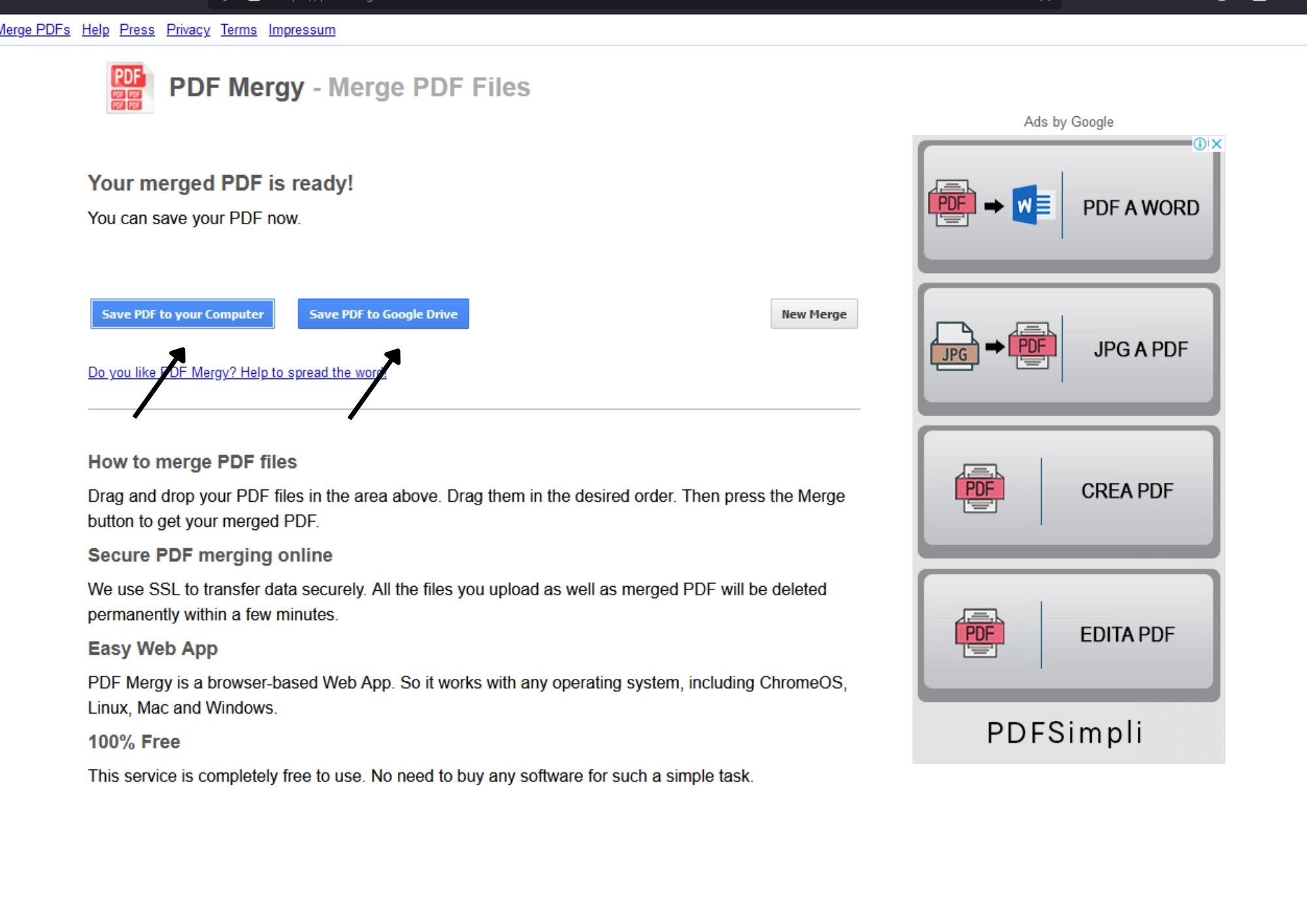 save PDF file of PDFmergy