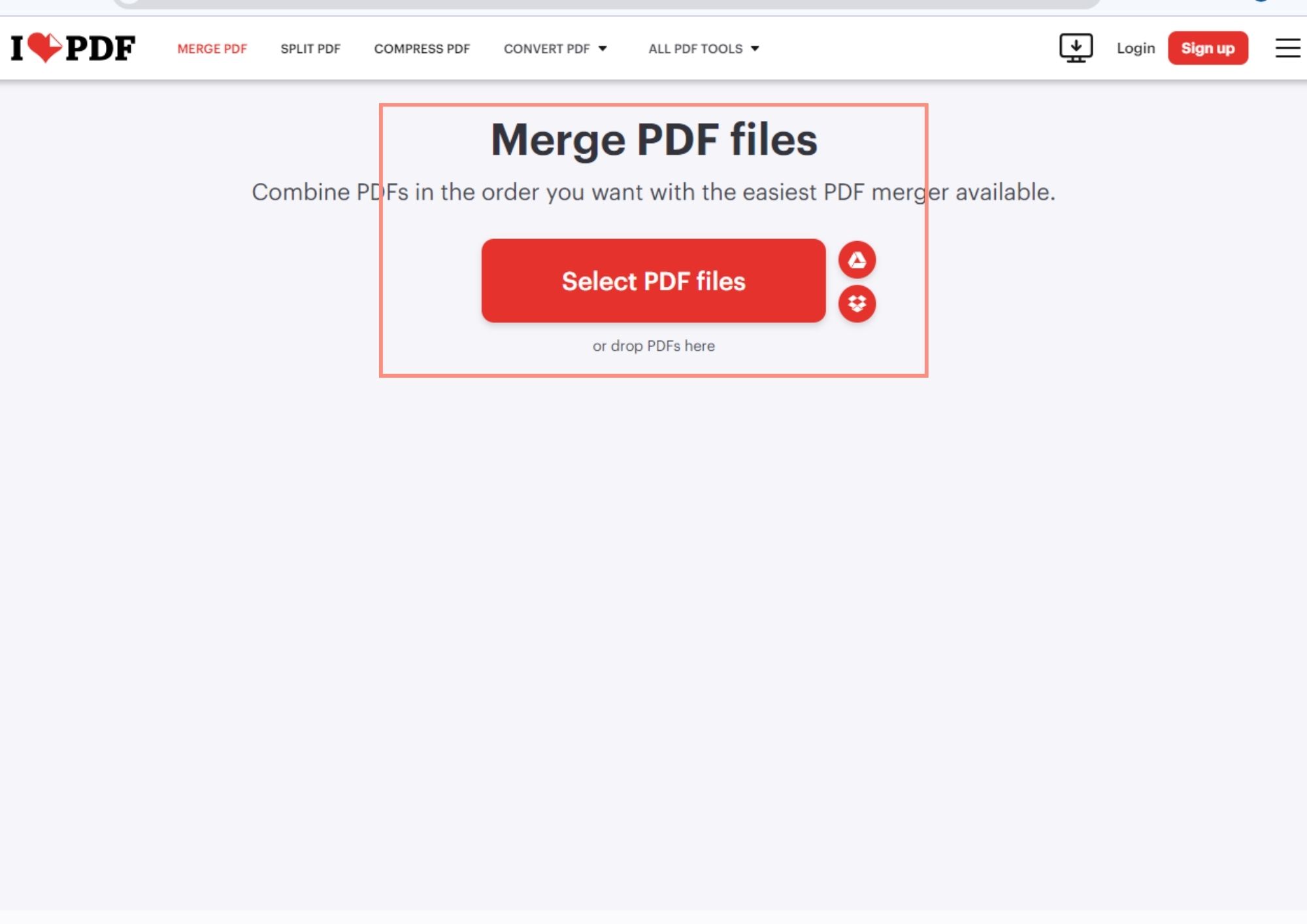 upload file to iLovePDF