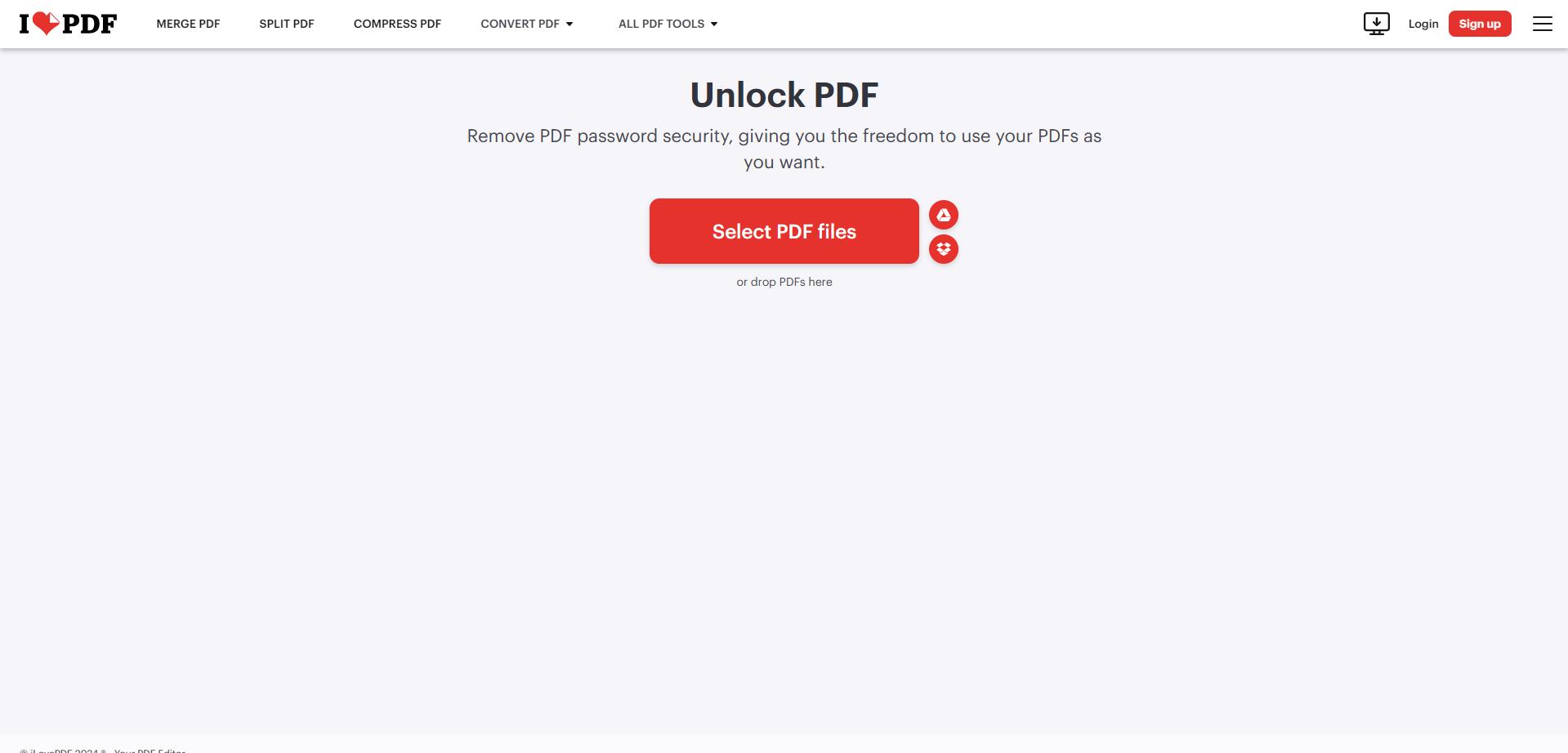 iLovePDF Unlock PDF