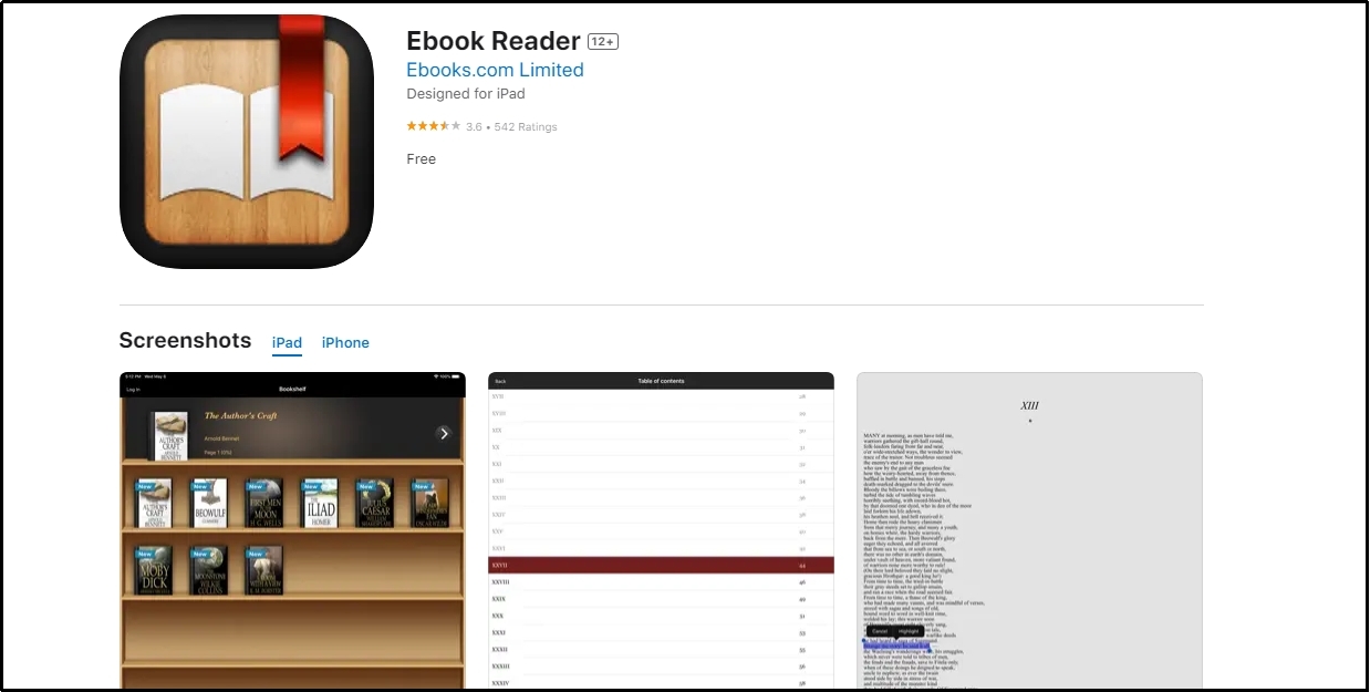 ebook reader iphone application on app store