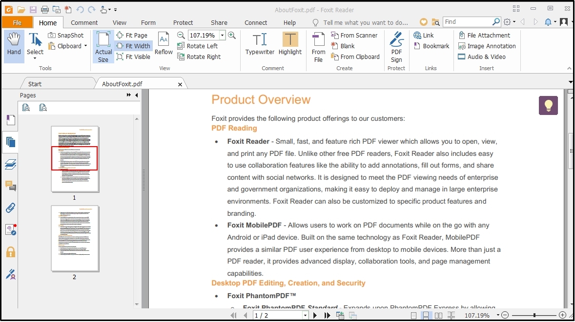 foxit pdf reader interface