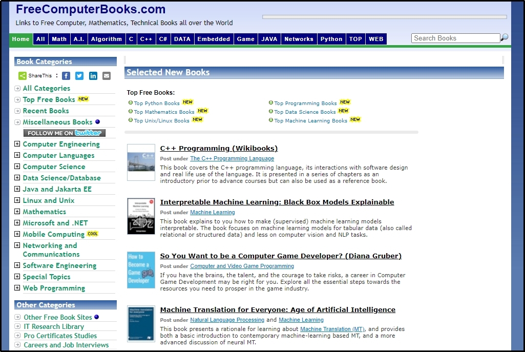 free computer books website homepage