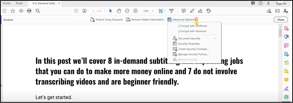 remove security option in adobe acrobat