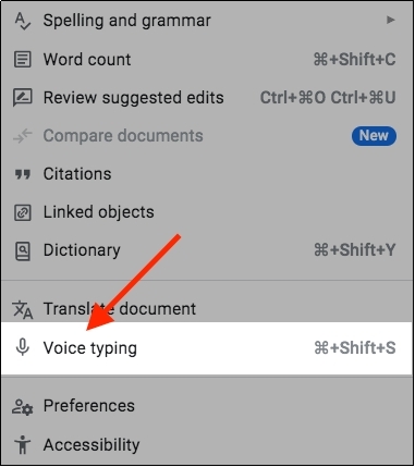 voice typing in google docs