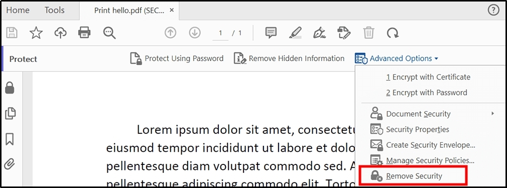 remove security option in adobe acrobat