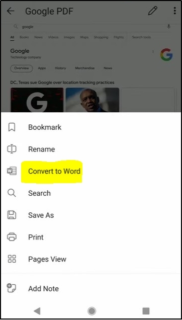 convert to word option in android mobile application