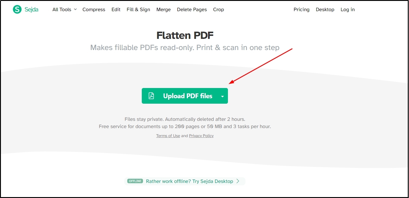 upload pdf in flatten pdf tool