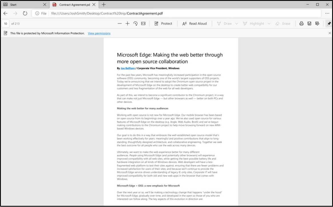 pdf file preview in Microsoft edge