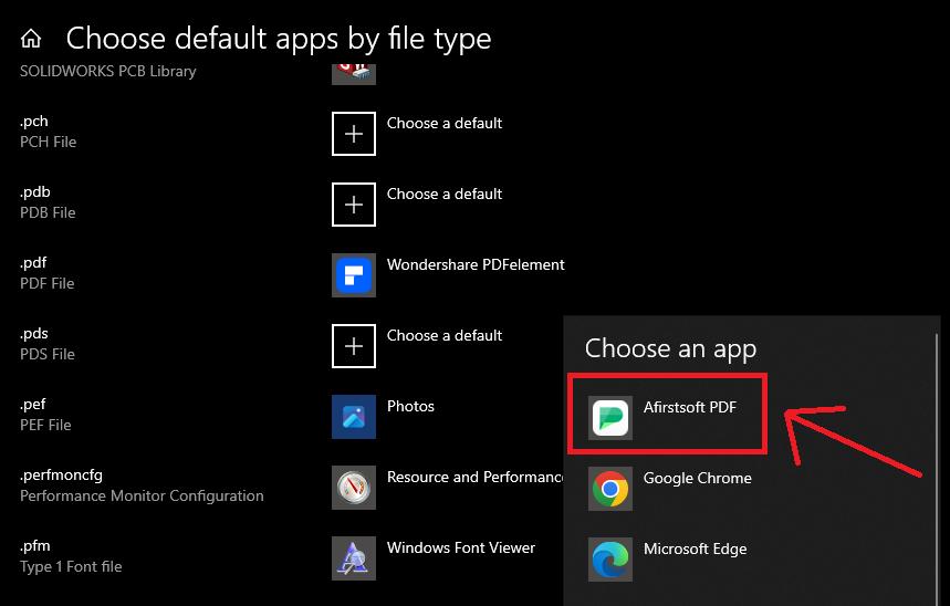 choose “afirstsoft pdf” as default