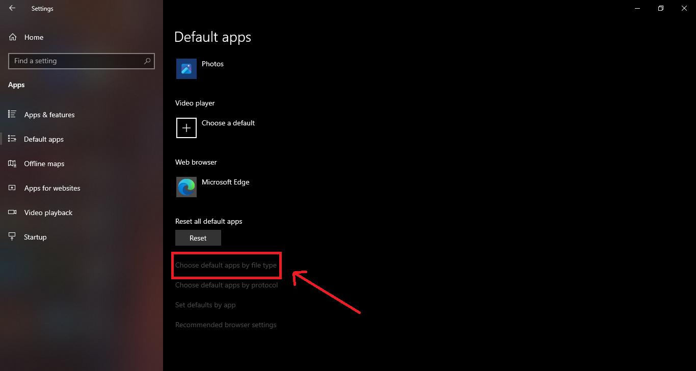 choose default apps by file type