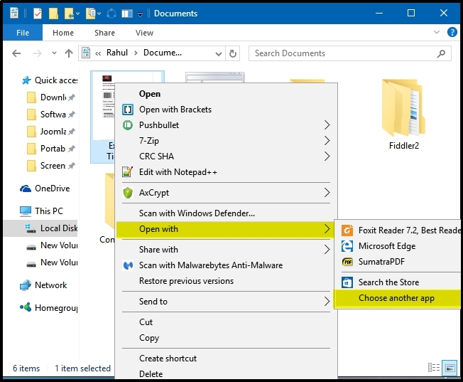 choose another app option in file explorer