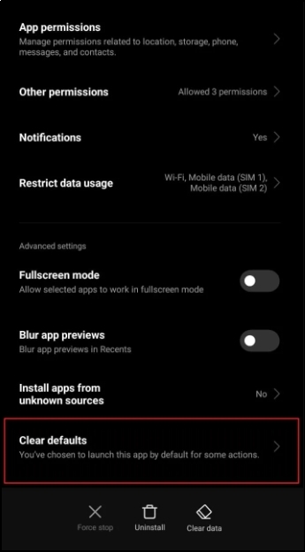 clear defaults on your android