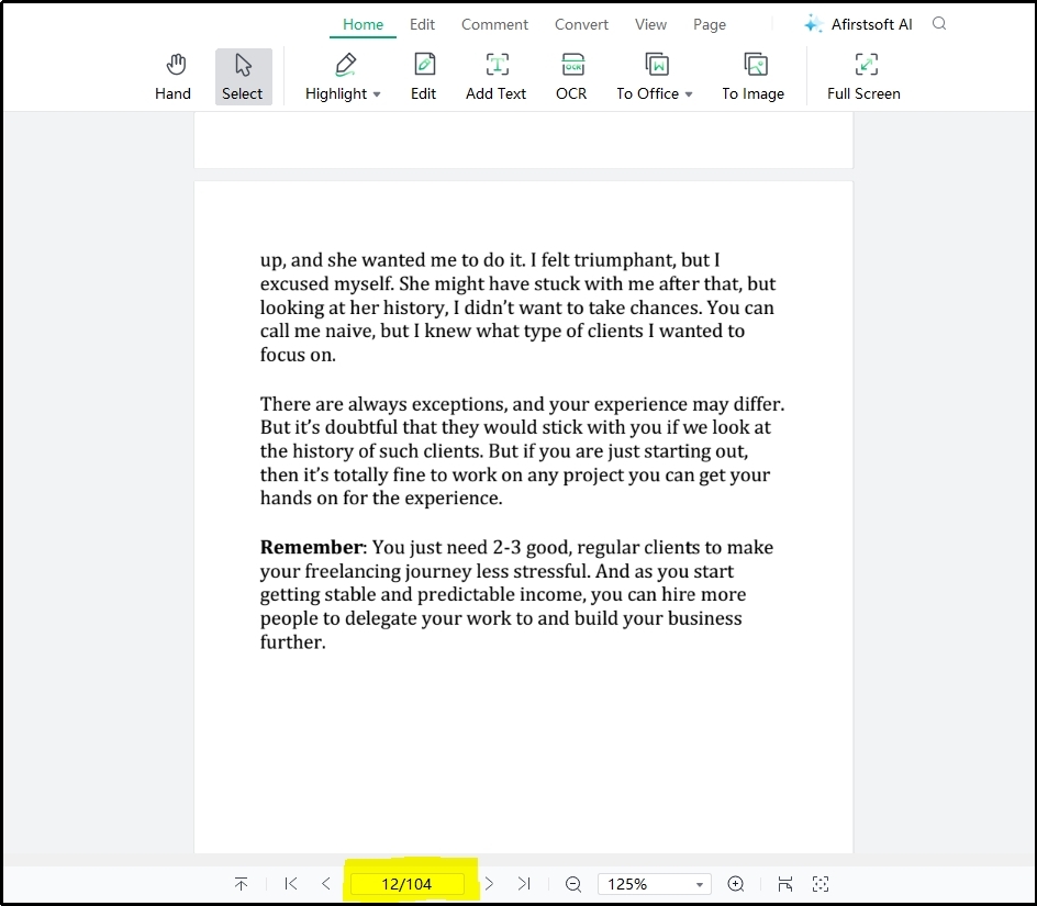 page number box in Afirstsoft pdf